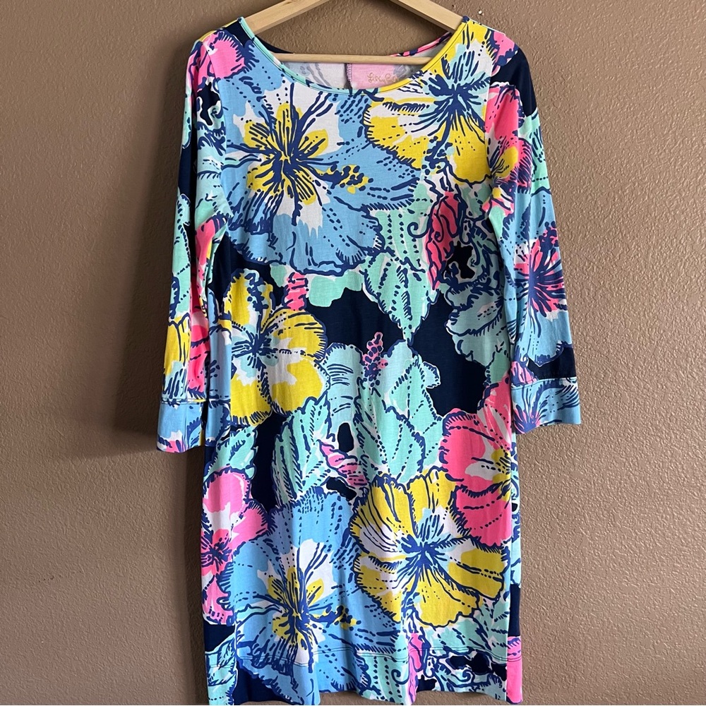 Lilly Pulitzer Marlowe Vibrant Floral Long Sleeve Dress 100% Pima Cotton Size M